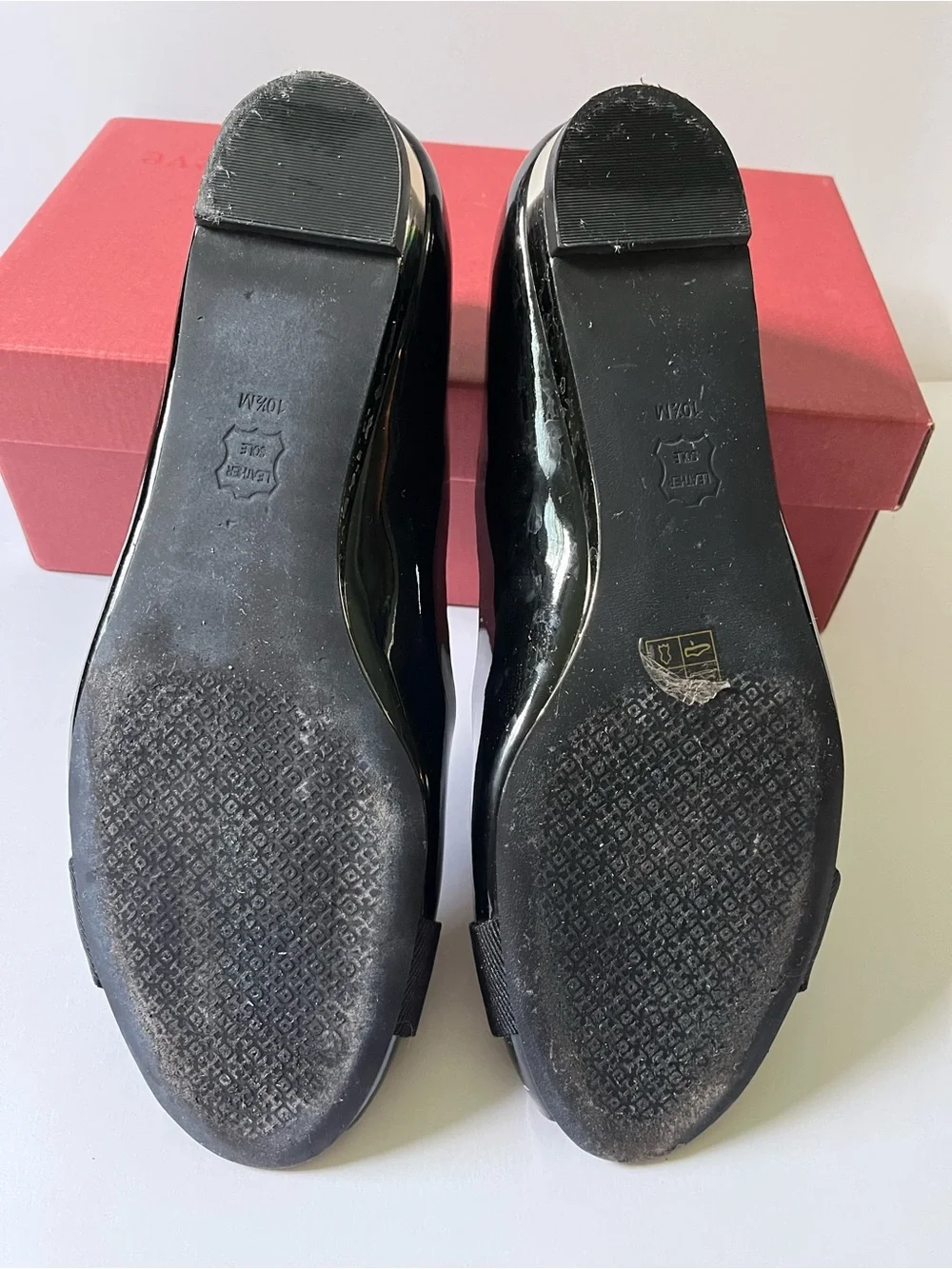 Tory Burch Trudy Black Patent Leather Peep-Toe Bow Flats - Size 10.5 M